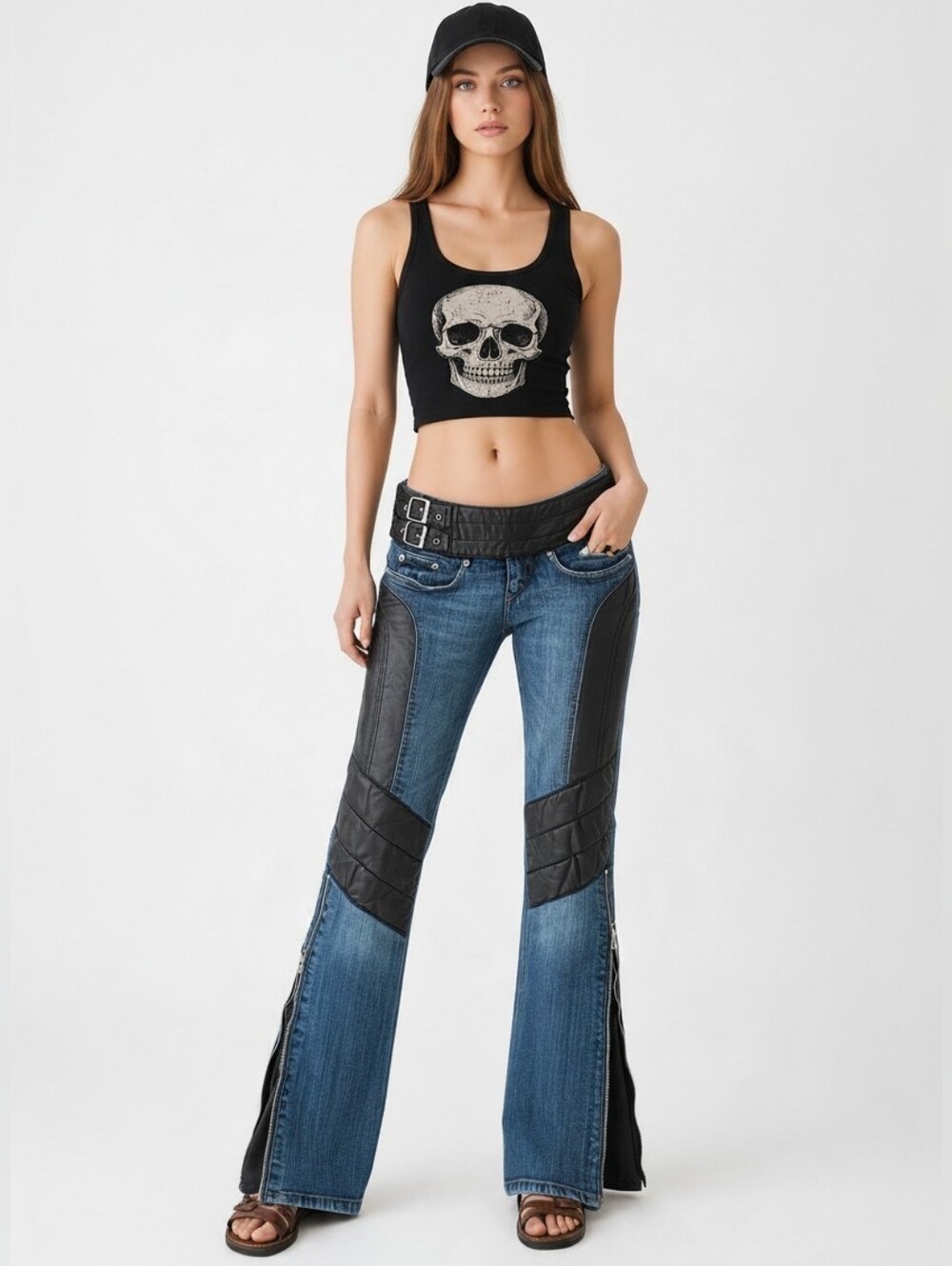 Vtg 90's Y2K Parasuco Cult Flare Jeans with Leather Trim